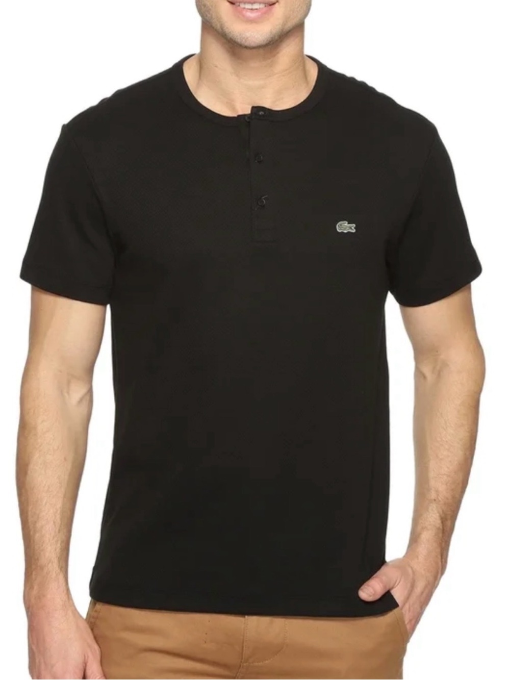 NWOT Lacoste Black Short Sleeve Henley with Signature Croc